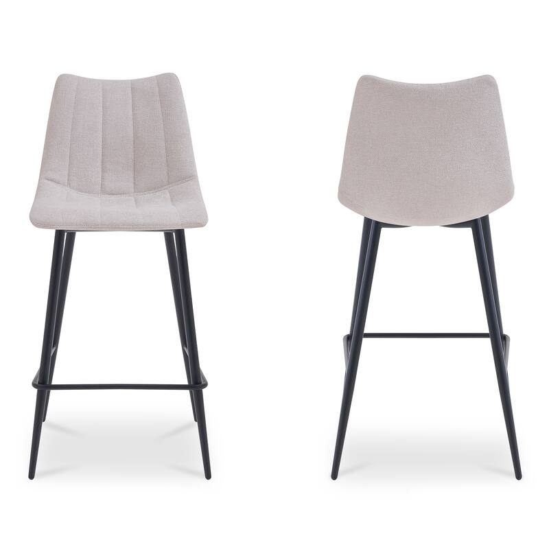 NADAAL STUDIOS Florian Counter Stool, Curved Back with Vertical Stitching and Steel Tapered Legs, Beige