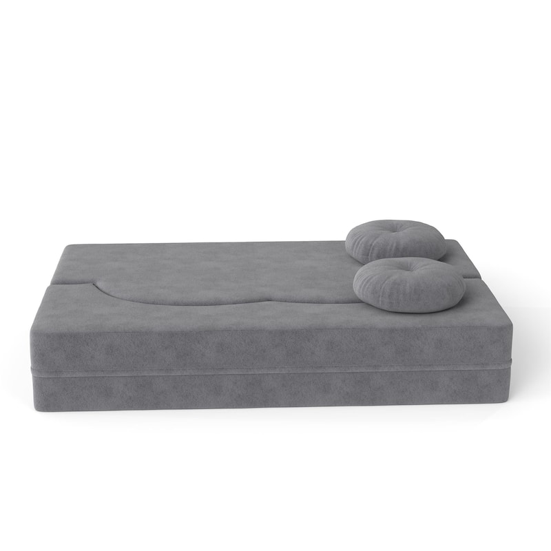 Modern Floor Sofa with 2 Pillows,Convertible Plush Corduroy Foam-Filled Sleeper Sofa Bed