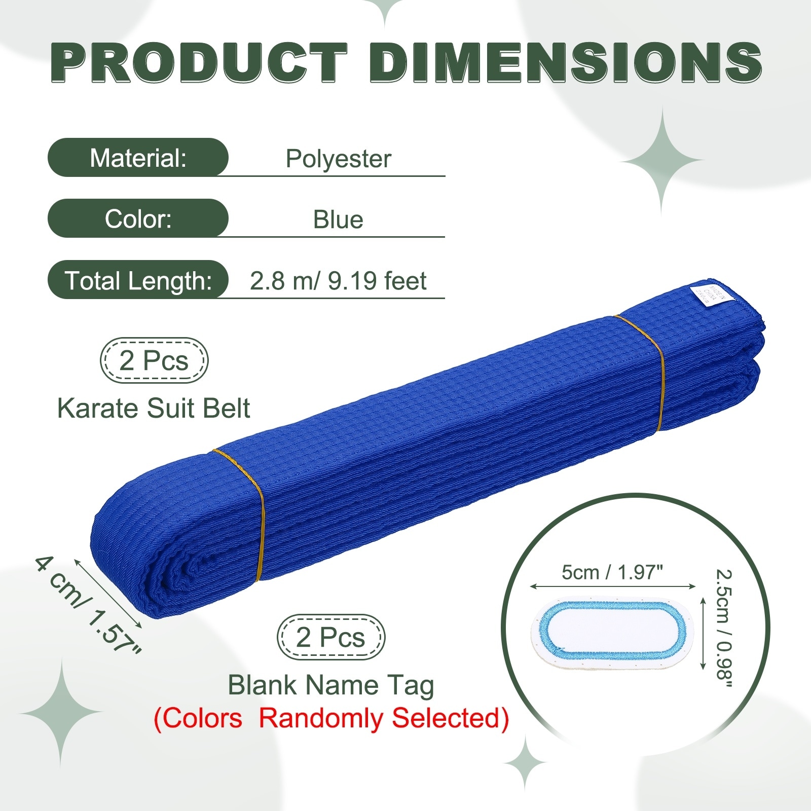 Karate Belt, Martial Arts Ranking Belts with Name Tag Solid Cotton Double-Layered Core Long Soft Uniform Training