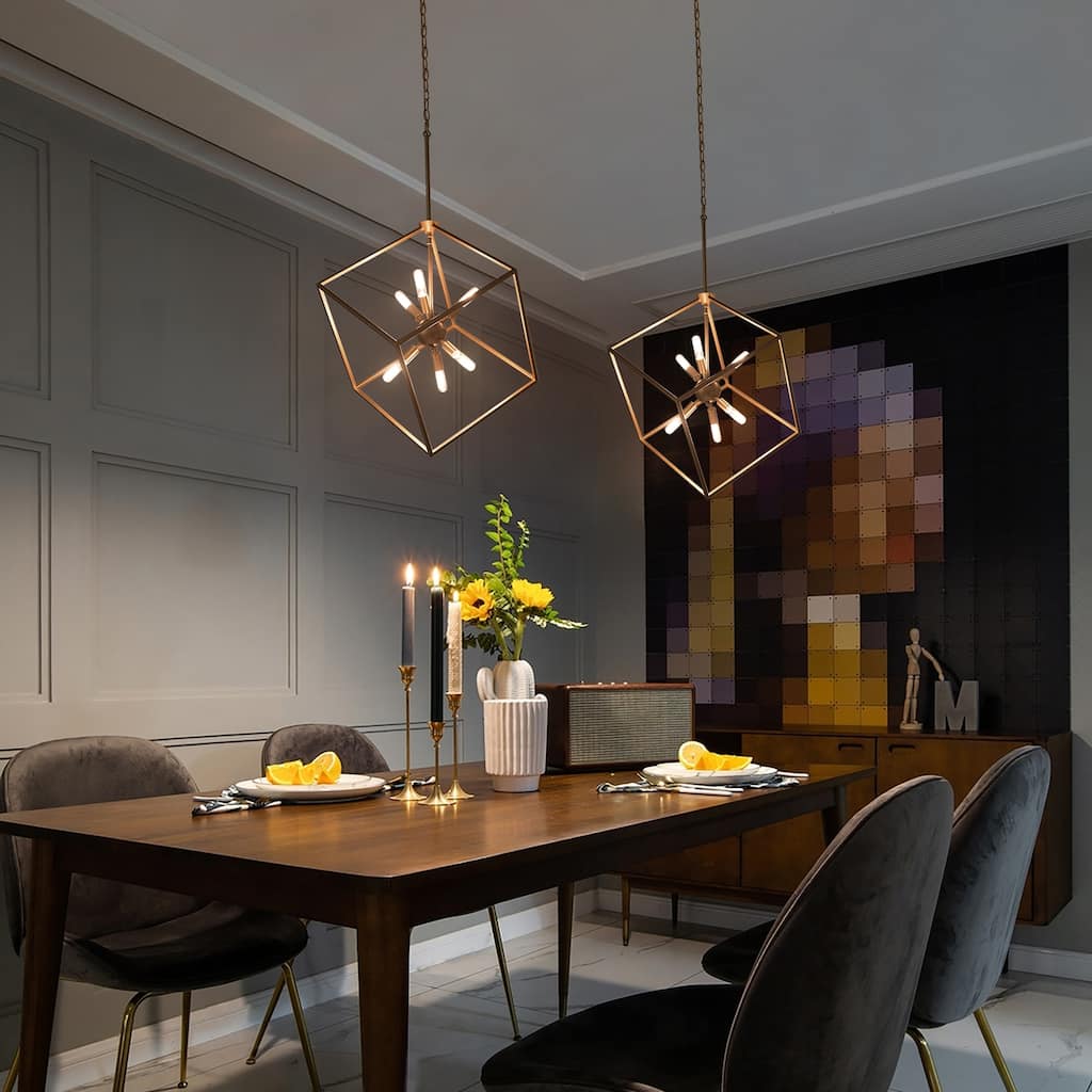 Dilley Modern Gold 6-Light Square Chandelier Sputnik Pendant Light - D20" x H25"