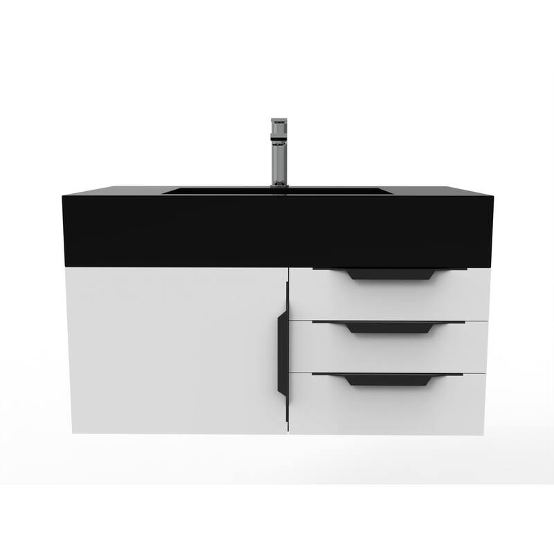 Nile 36" Wall Mounted Bathroom Vanity Set w/ Black Top - White - Matte