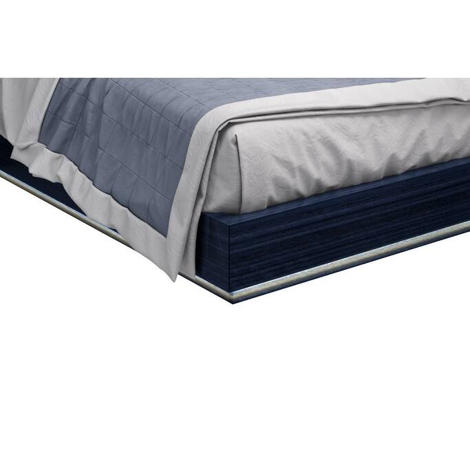 HomeRoots Blue and Gray Wood And Tufted Faux Leather Lighted King Bed Frame