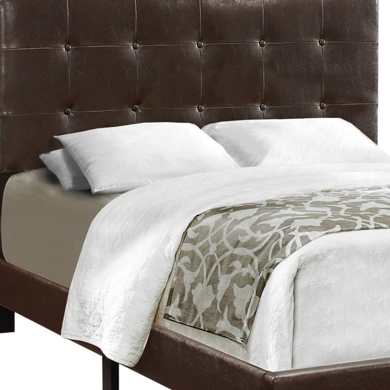 Brown Faux Leather Full Bed Frame with Wood Panel Headboard and Upholstered Design