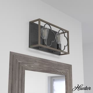 Hunter Gablecrest 2-Light Bathroom Vanity Wall Light - Modern Farmhouse, French Country, Distressed - Damp Rated!