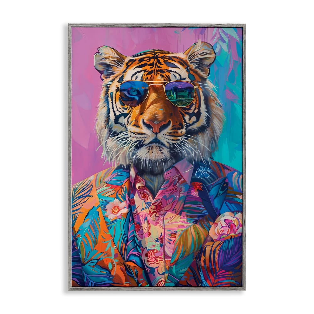 Stupell Bright Tropical Fashion Tiger Framed Giclee Art Design By LSR Design Studio