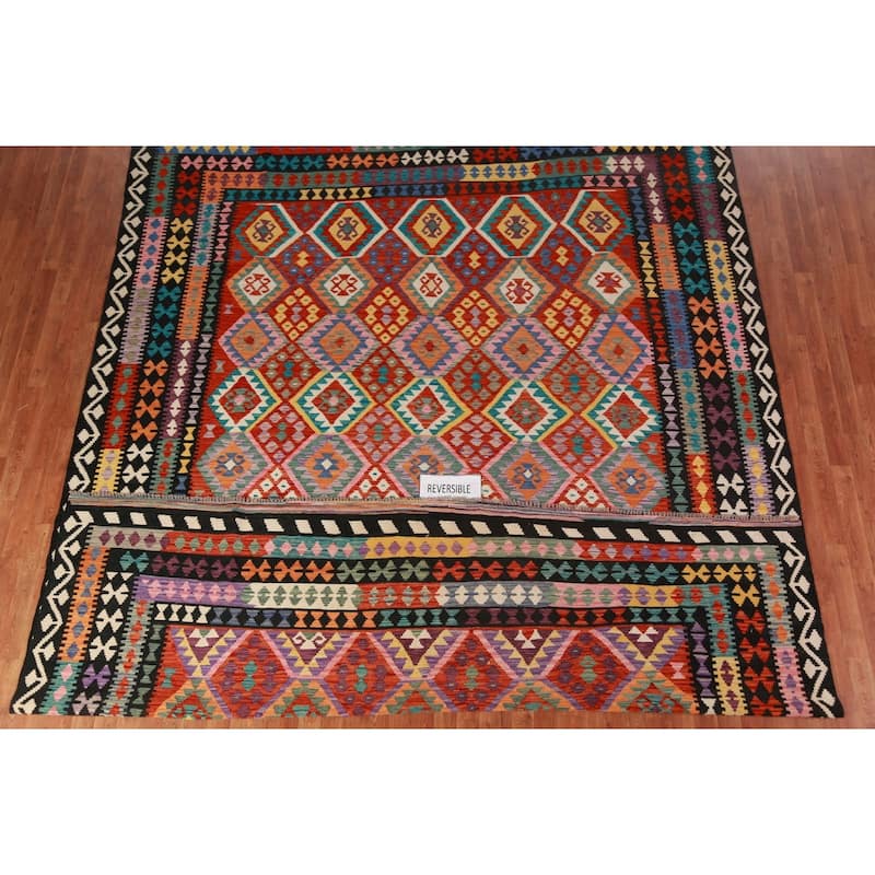 Kilim Oriental Area Rug Hand-Woven Tribal Reversible Wool Carpet - 10'0"x 12'8"