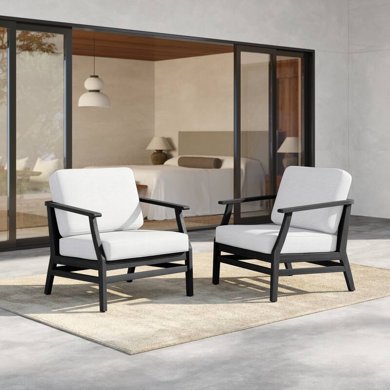 Outdoor Teak Wood Club Chairs with Cushions (Set of 2)