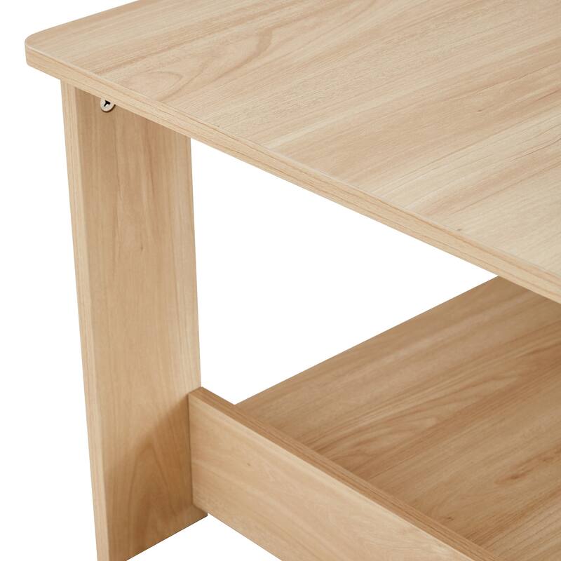 Modern minimalist wood grain double layered coffee table for living room