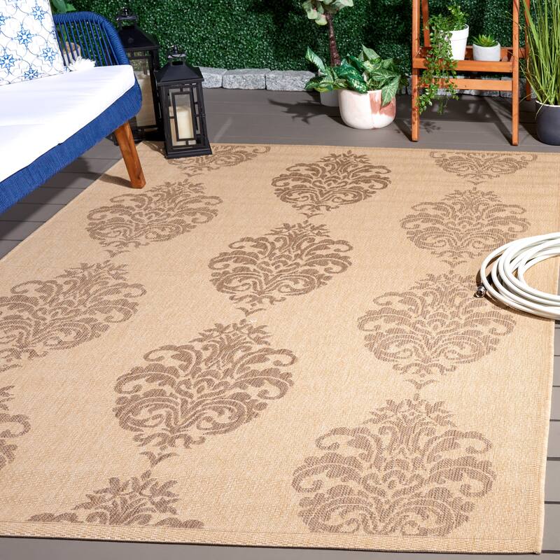 SAFAVIEH Courtyard Pauley Damask Indoor/ Outdoor Waterproof Patio Backyard Rug - 2'7" x 5' - Natural/Brown