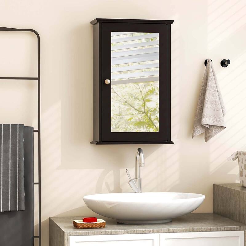 Costway Bathroom Wall Cabinet Single Mirror Door Cupboard Storage