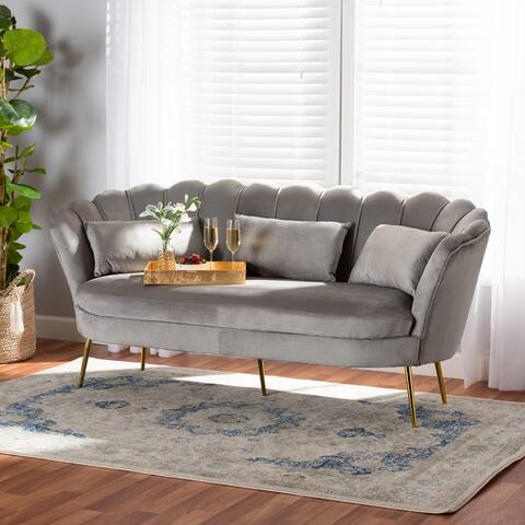 Genia Contemporary Glam and Luxe Grey Velvet Upholstered Metal Sofa