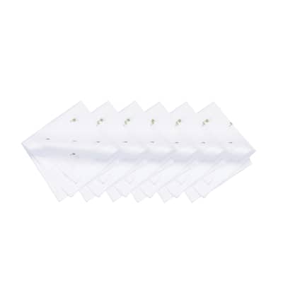 20" x 20" Green Palms Embroidered Machine Washable Hemstitch Napkins Set of 6 - White