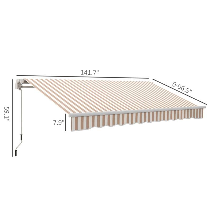 Beige White Aluminum Steel Retractable Patio Awning with Water-Resistant Fabric and Crank Handle - 141.7 x 96.5 x 59.1 in