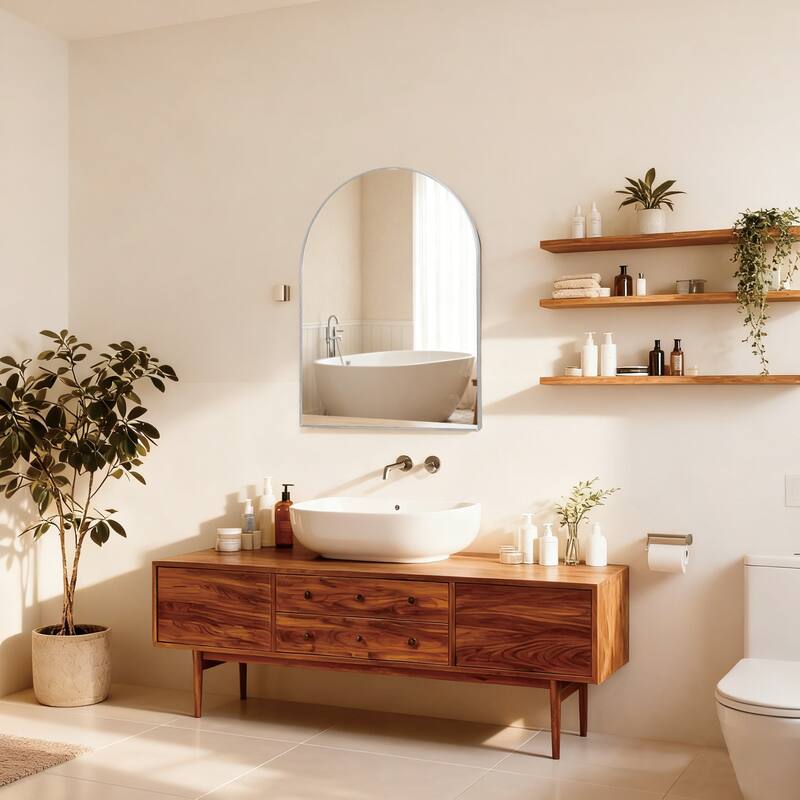 GDFStudio - Nordvale Modern Arched Bathroom Vanity Decorative Mirror with Easy Wall Mounting & Metal Frame