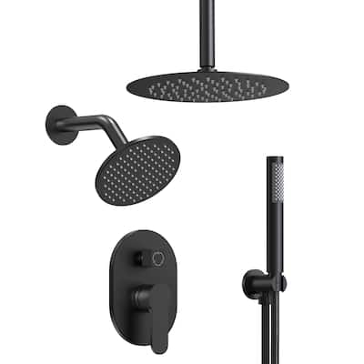 GRANDJOY Dual Shower Heads with Handheld Spray 10" Rainfall Wall Mount Shower Faucet Set