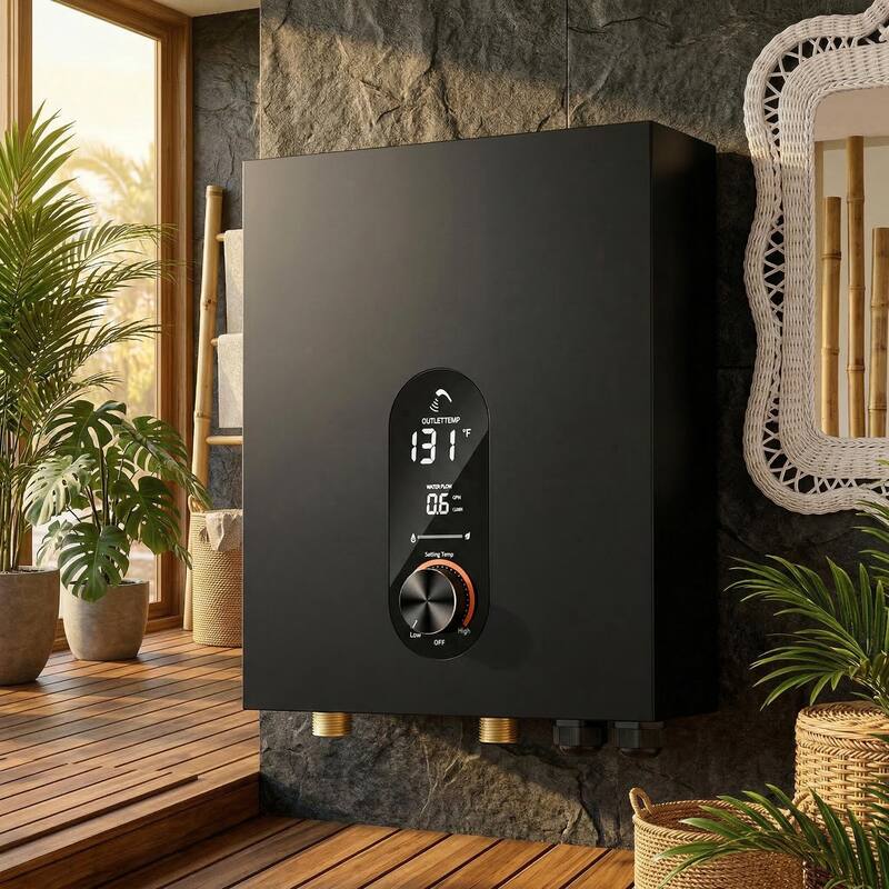 18KW Tankless Electric Water Heater, On Demand Instant Hot Water Heater with LED Temperature Display, 240V Wall Mounted - Grey