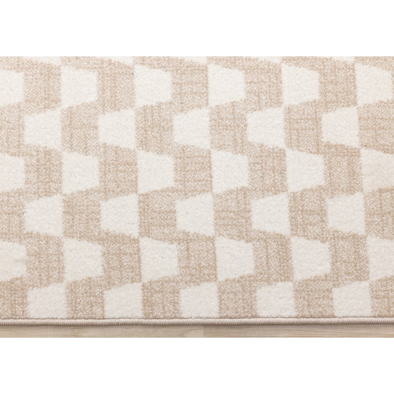 Modern Neutral Small Checkered Rug in Cream Beige