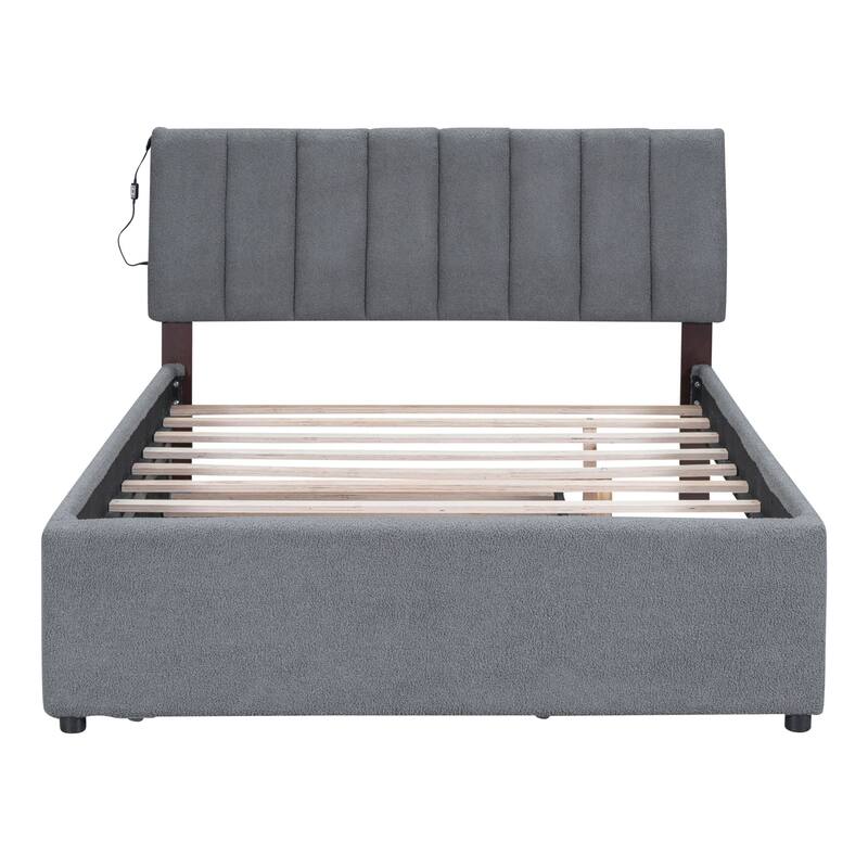 Upholstered Platform Bed with Trundle and LED Lights