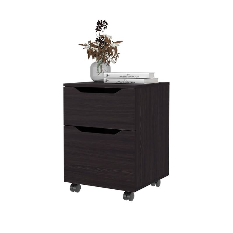 Compact Nightstand with 1 Door, 1 Drawer, and Caster Base in Rich Wengue Finish