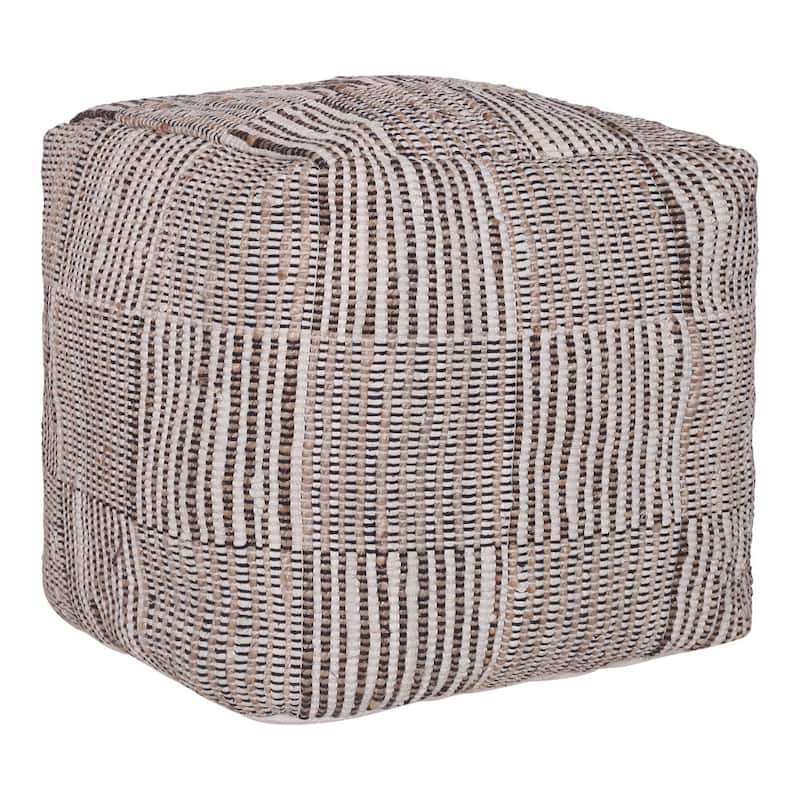 Stylish 18" Brown Cotton Cube Pouf Ottoman for Footrest or Extra Seat