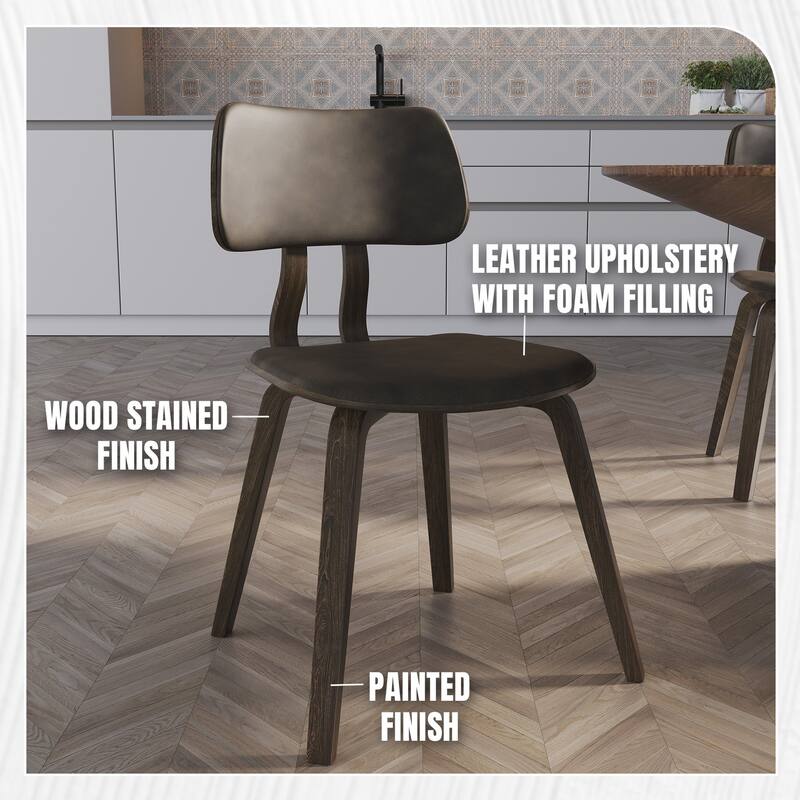 Leather Dining Chairs with Poplar Wood Frame and Open-Back Design Side Chair