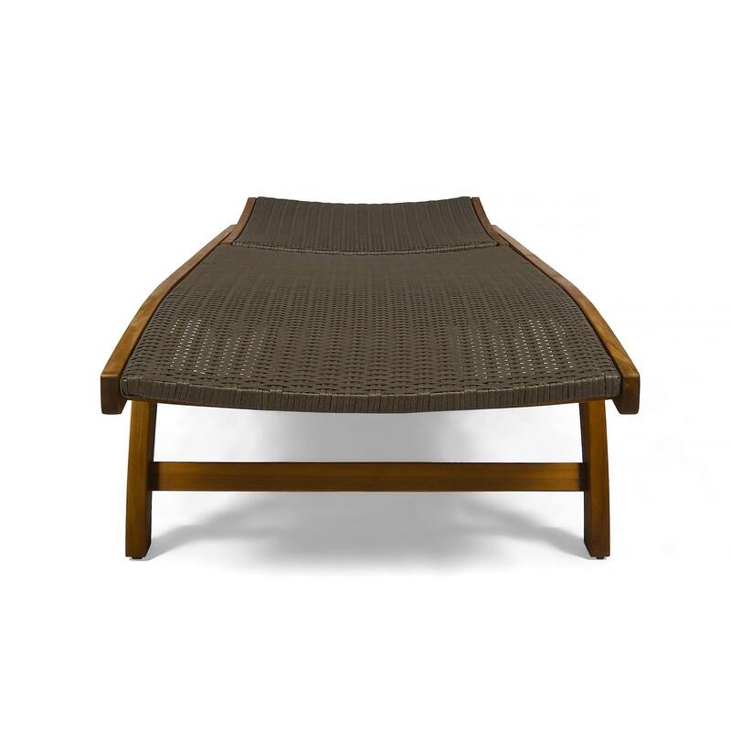 Set of 2 outdoor solid wood deck chairs with pull-out tray and rollers