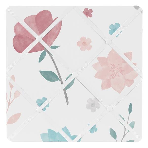 slide 2 of 4, Pop Floral Rose Flowers 13in Fabric Memory Photo Bulletin Board Blush Pink Turquoise Aqua Blue Grey Boho Shabby Chic Watercolor