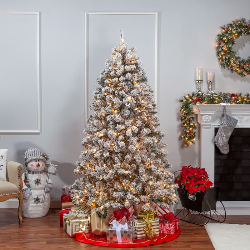 7 Foot Pre Lit Flocked Montana Pine with 500 Clear Lights