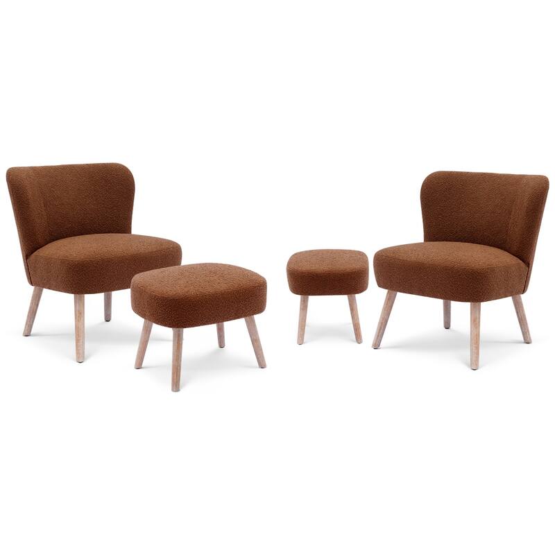 Boucle Polyester Upholstered Living Room Set - Stain Resistant (4-Piece Set)