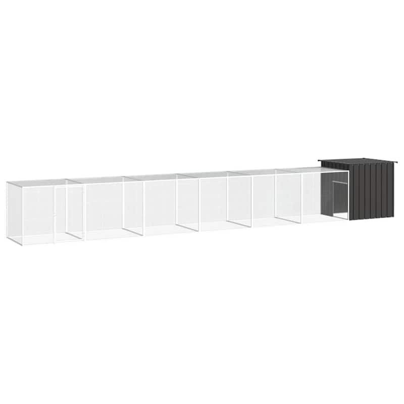 vidaXL Chicken Coop Multipurpose Chicken House with Mesh Cage Galvanized Steel - 275.6" x 35.8" x 39.4" - Anthracite