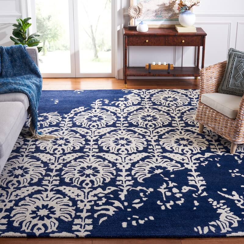 SAFAVIEH Handmade Bella Tineke Modern Floral Wool Rug - 8' x 10' - Navy/Ivory