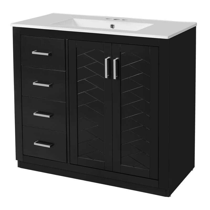 36'' Bathroom Vanity with Ceramic Sink Combo, Solid Wood Frame Bathroom Storage Cabinet with 3 Drawers& Soft Closing Doors