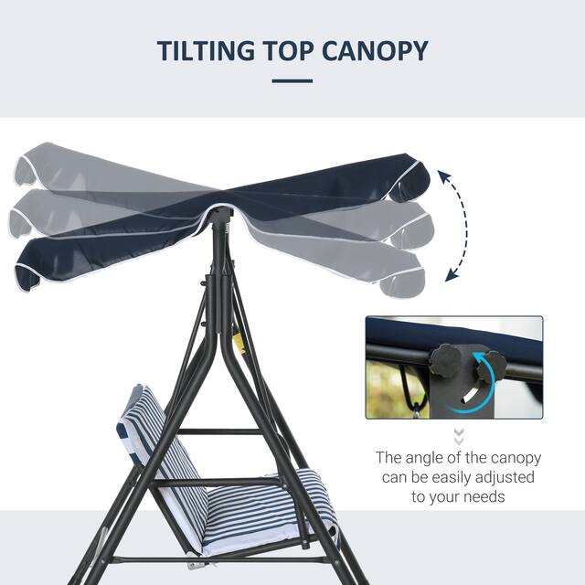 Outsunny 3-Person Porch Lawn Swing with Canopy, Outdoor Yard Glider Swing Chair with Stand