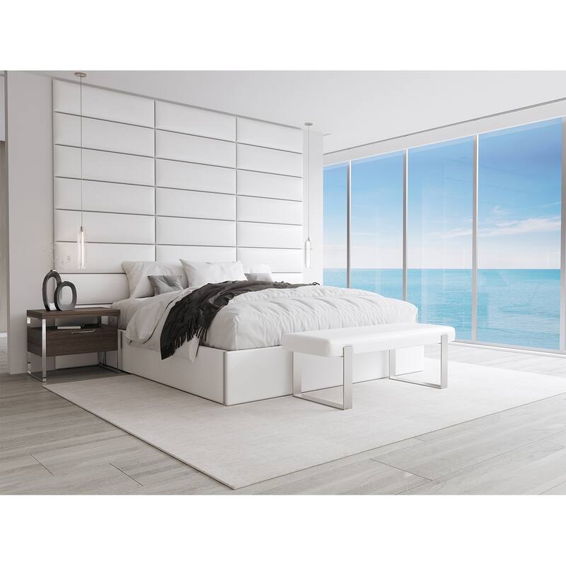 Vant Upholstered Bed Bench - Vintage Leather White Dove-Burnished Brass