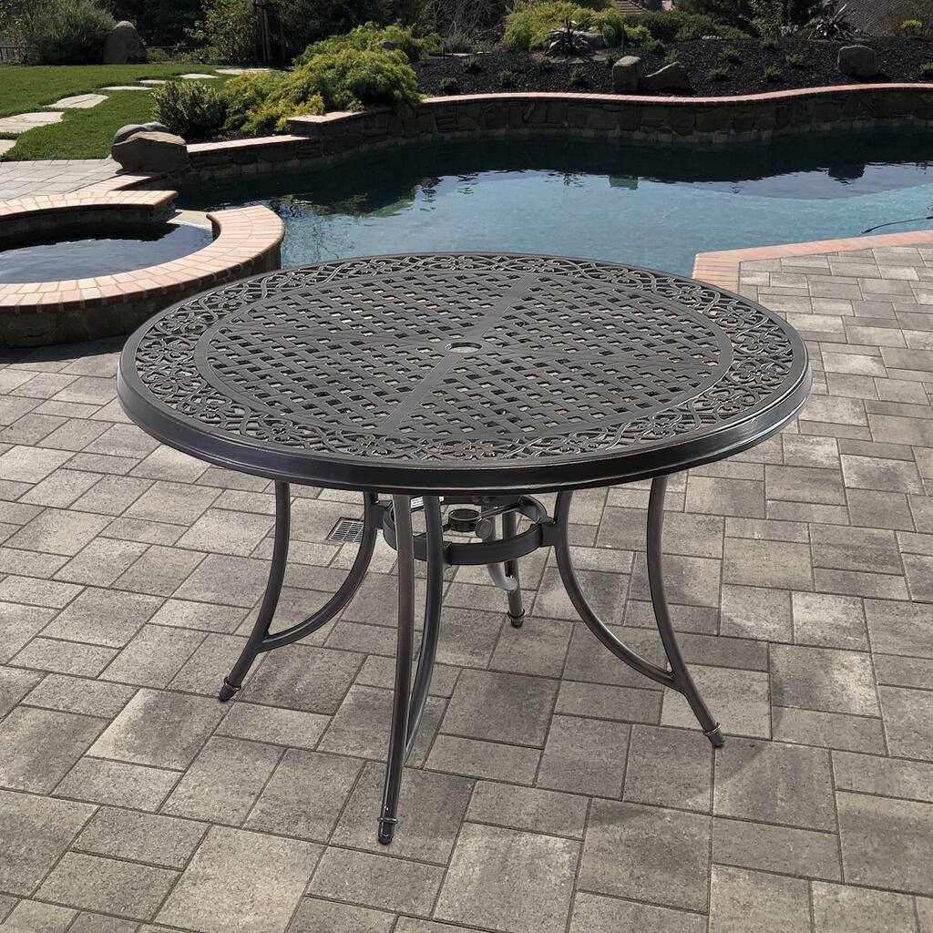 Round Cast Aluminum Table with Umbrella Hole