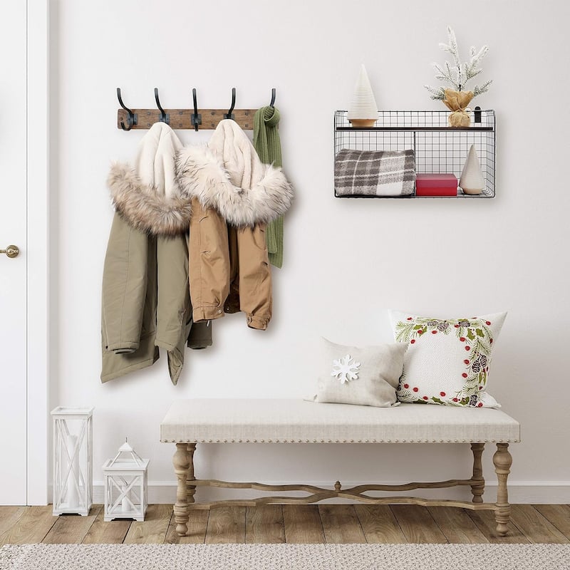 Richmond Wall Mount Wood Rack - 5 Hook