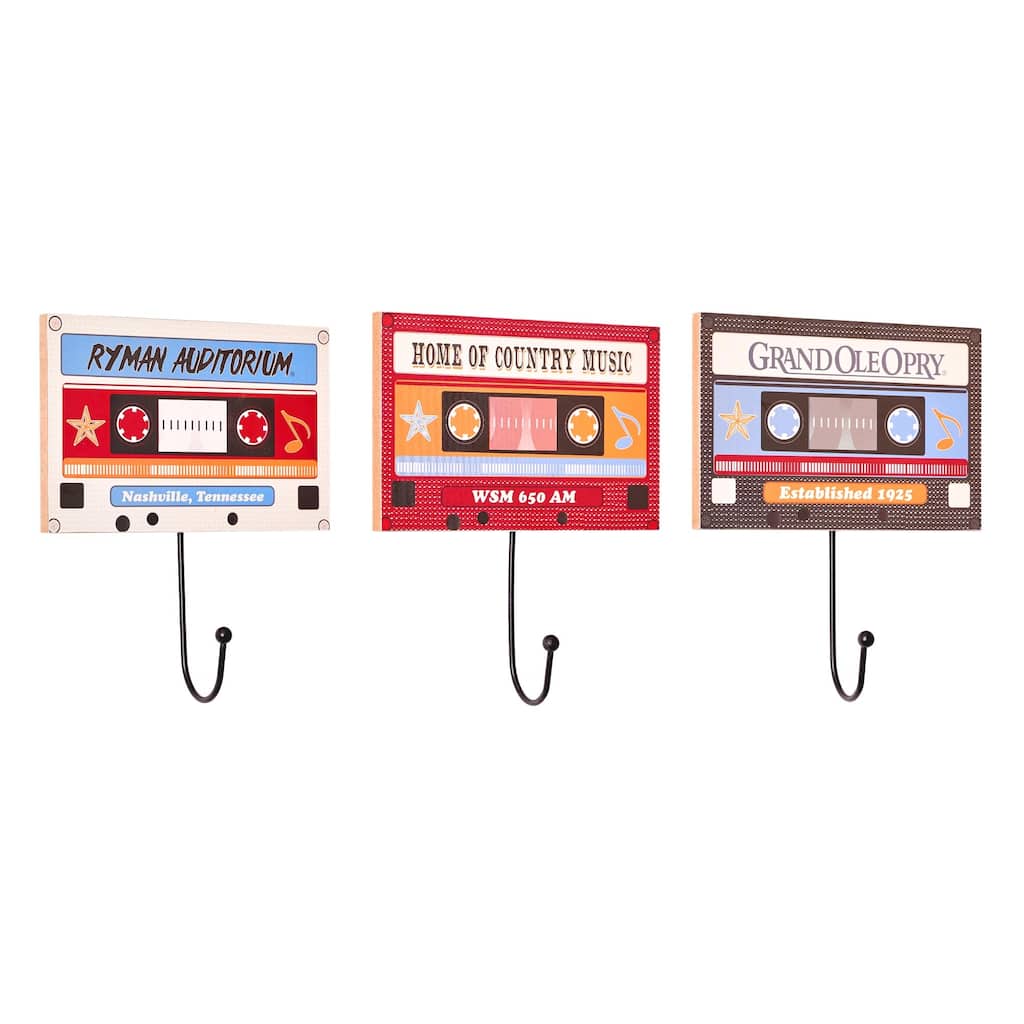American Art Decor Grand Ole Opry Wooden Cassette Tape Wall Hook Set of 3