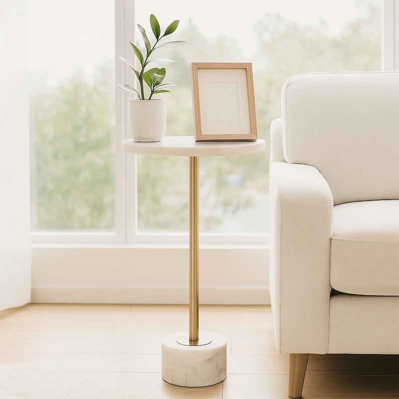 Modern Quartz Accent Side Table for Home Decor - 24" - 24.0"