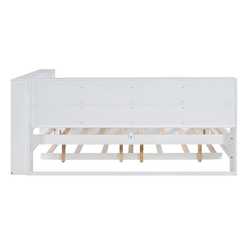 Wooden Full Size DayBed with Twin Size Trundle, DayBed with Storage Shelf and USB Charging Ports