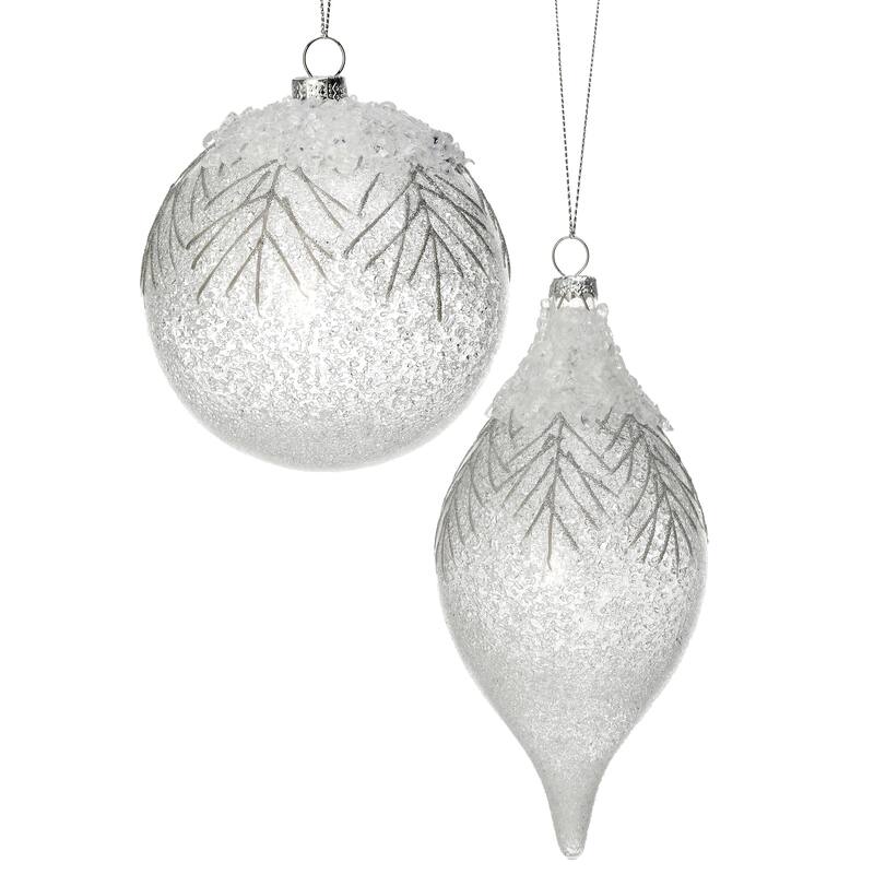 4.5"Glass With Crystal Ball And Finial Ornament Set of 2