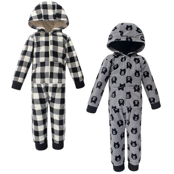 slide 1 of 1, Yoga Sprout Toddler Boy Hooded Fleece Jumpsuits 2pk, Bear 2T - Black