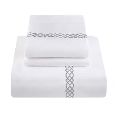 Superior Egyptian Cotton 1000 Thread Count Embroidered Scroll Duvet Cover Set