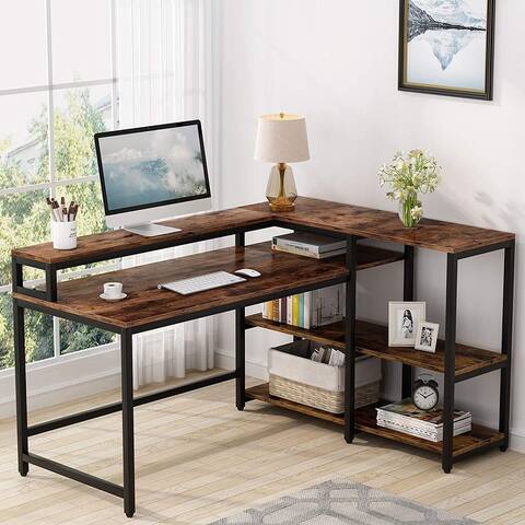 Tribesigns Reversible L Shaped Computer Desk with Storage Shelf and Monitor Stand, Industrial Corner Desk