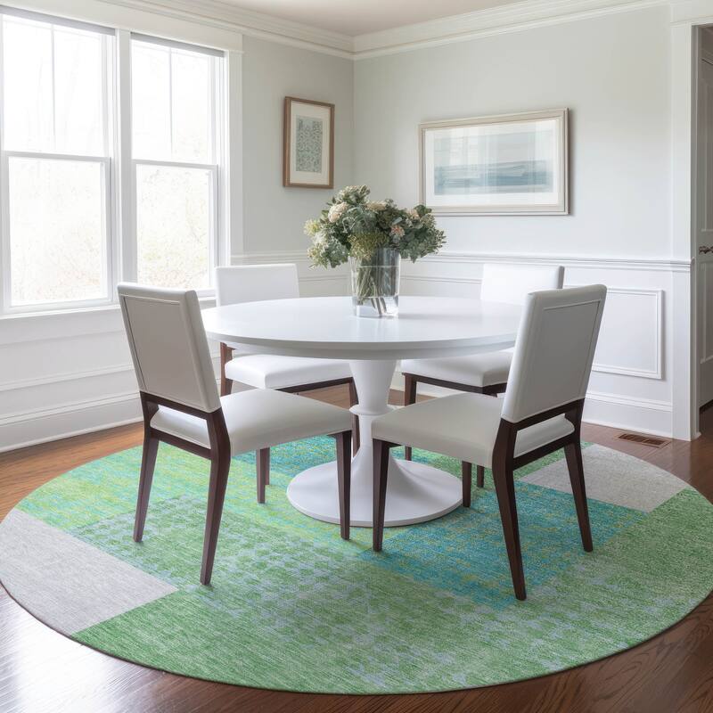 Machine Washable Indoor/ Outdoor Modern Blocks Chantille Rug