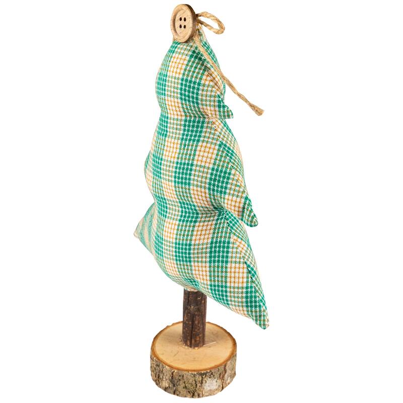 Plush Plaid Tree Christmas Decoration - 9.25" - Green and Beige