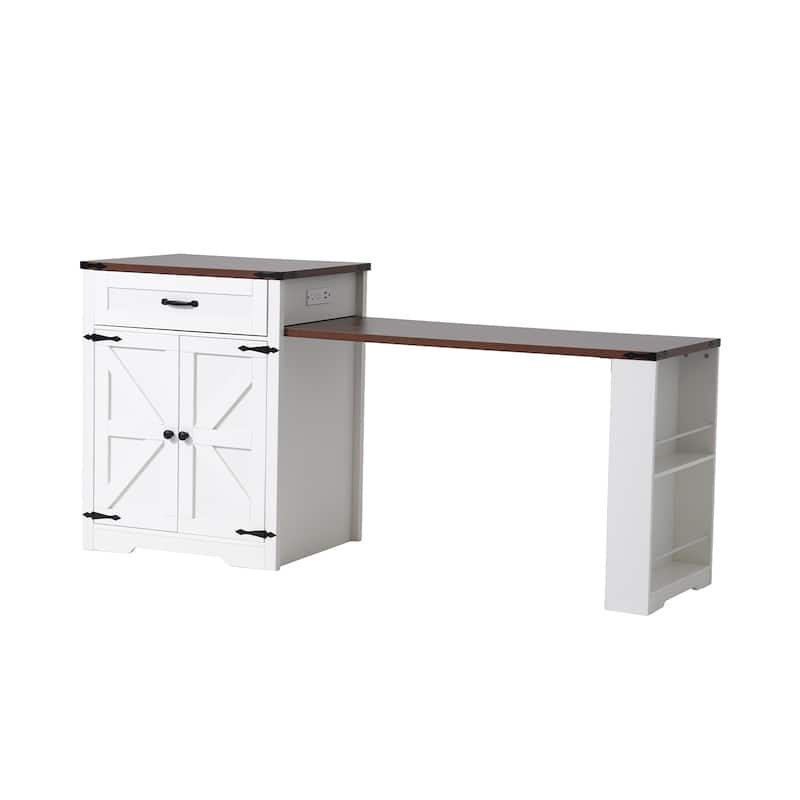 Expandable Drop-Leaf Dining Table with Storage and Built-In Power Outlet