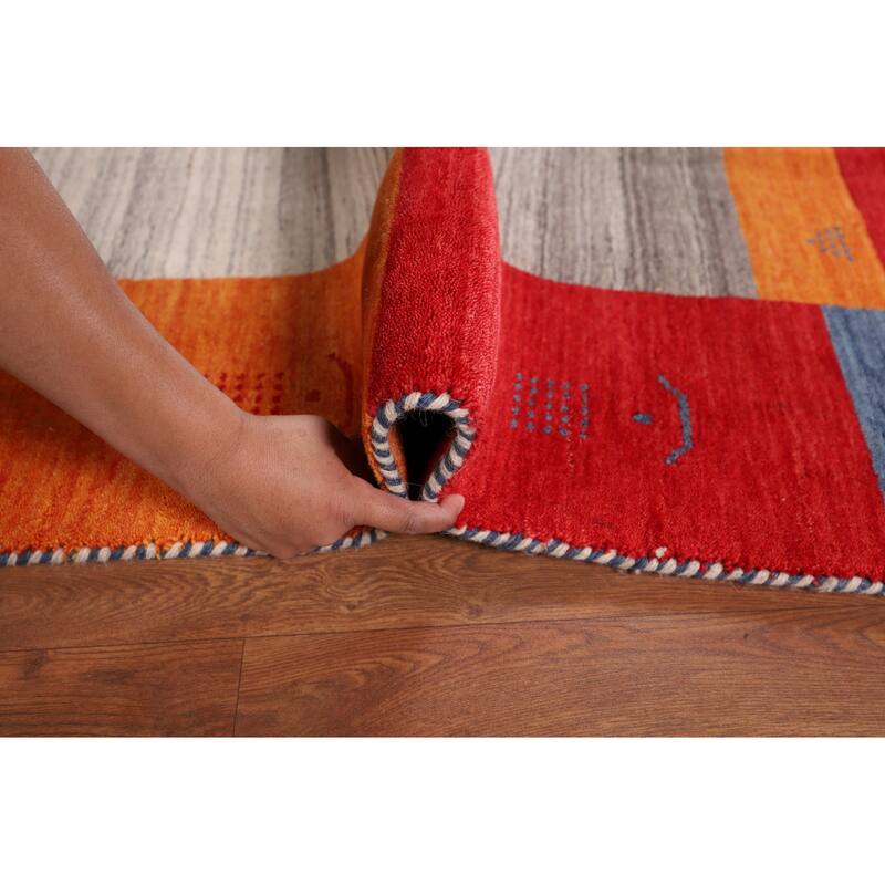 Geometric Gabbeh Oriental Area Rug Hand-Knotted Wool Carpet - 6'8" x 9'9"