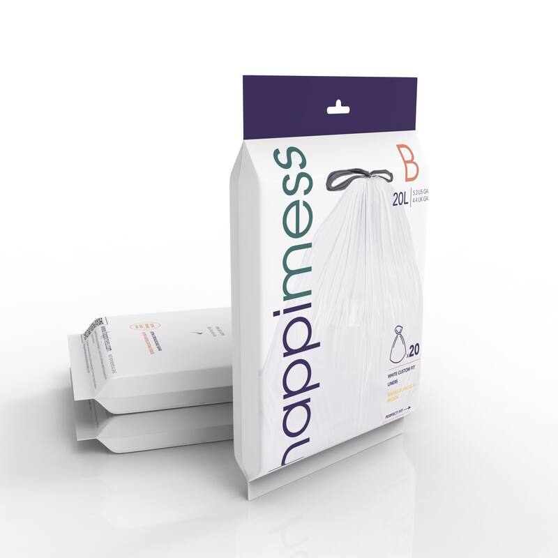 happimess 5.3-Gal (20L) Drawstring Trash Can Liner, Clear (3-Packs, 60Count)