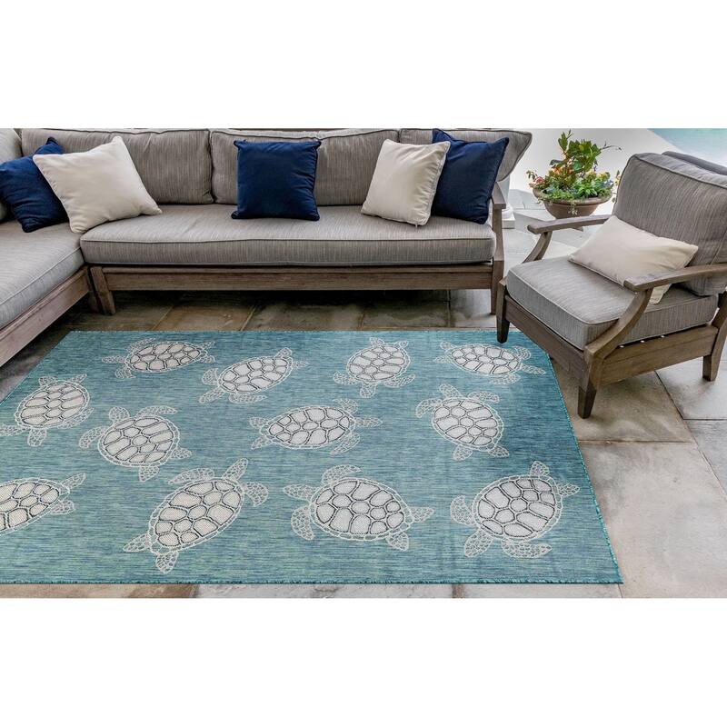 Liora Manne Carmel Collection Sea Turtles Indoor/ Outdoor Area Rug