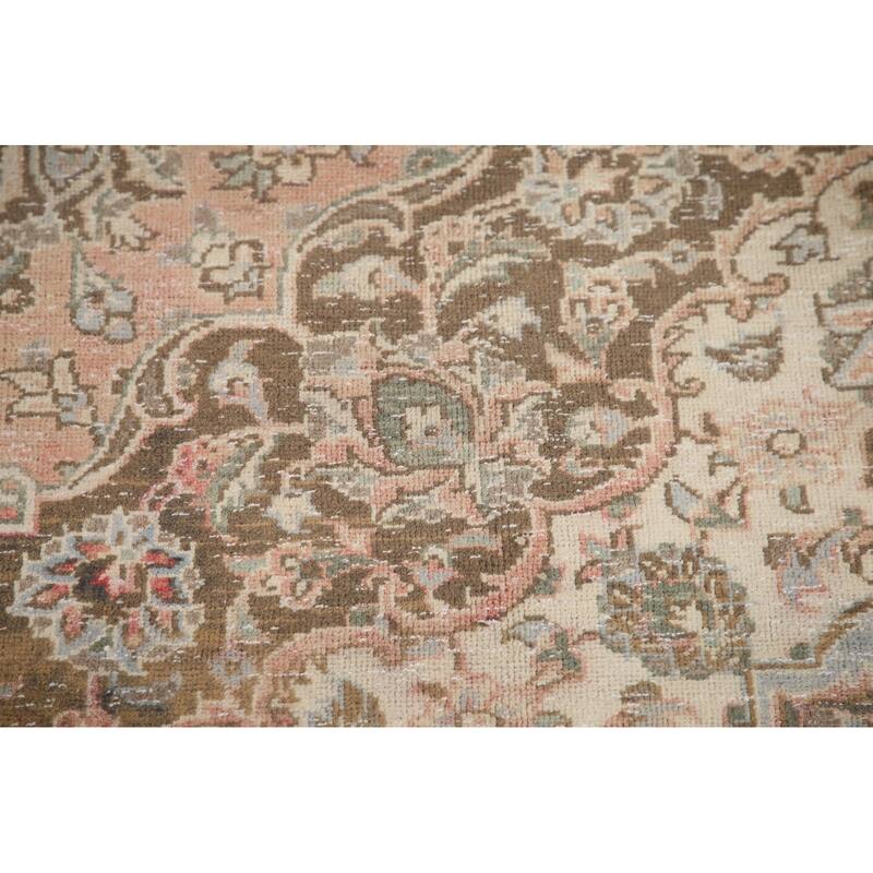Hand Knotted Oriental 100% Wool Carpet Traditional Floral Pink Mashad Area Rug - 12' 6'' X 9' 10''